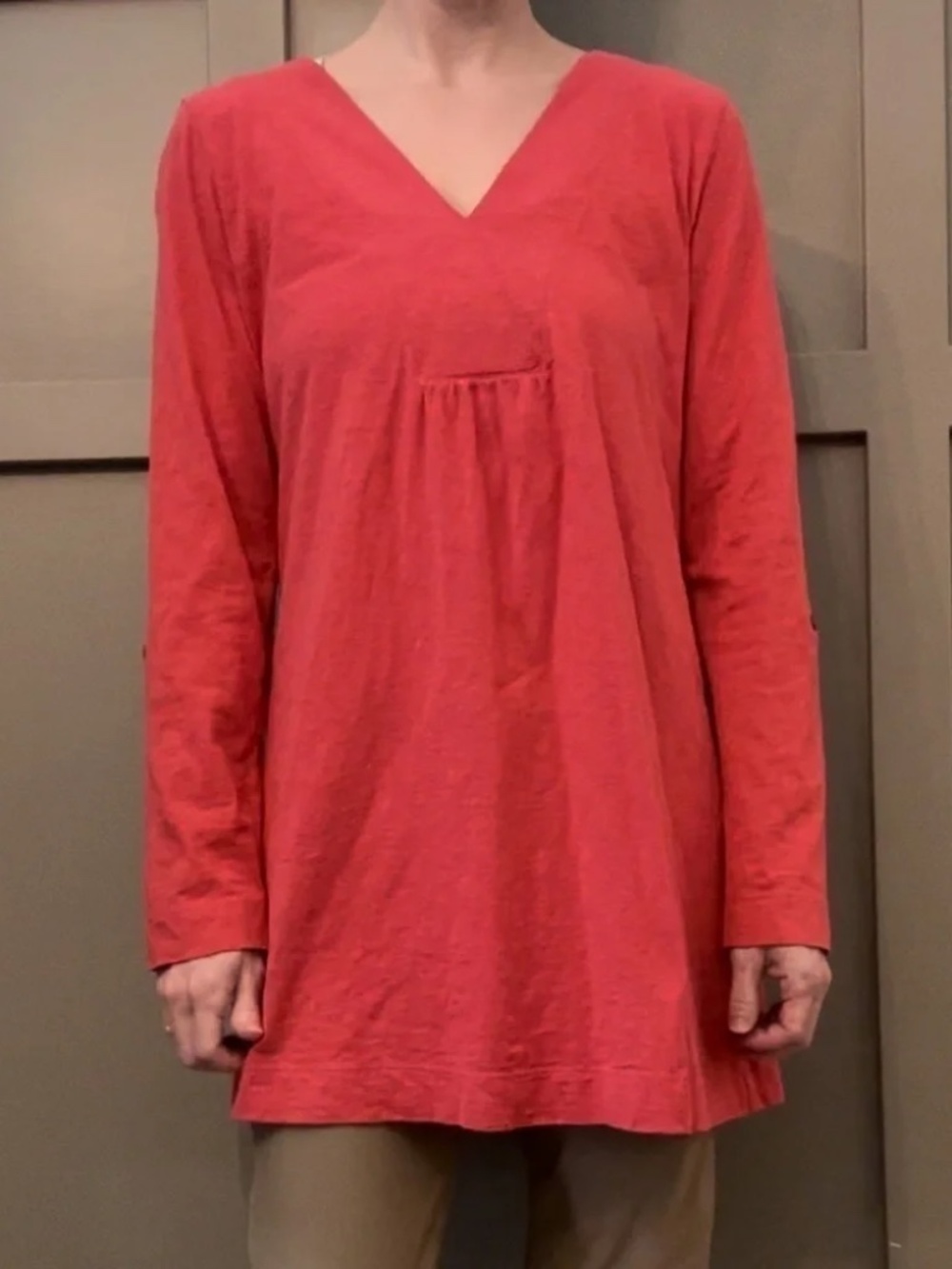 J. Jill V-Neck Tunic Top Long Roll Tab Sleeves 100% Cotton Size Medium